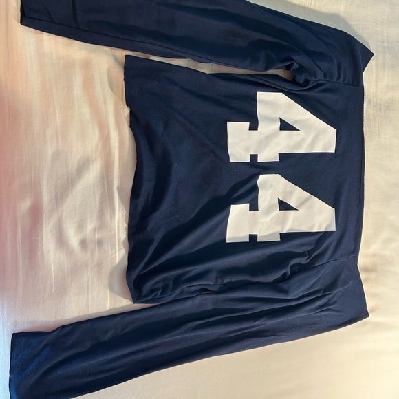 Navy Blue Off The Shoulder Long Sleeve Top - Picture 1 of 4